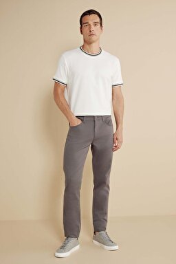 Pamuk Karışımlı Normal Bel Slim Fit Düz Paça 5 Cepli Pantolon - Gri (görsel 2)