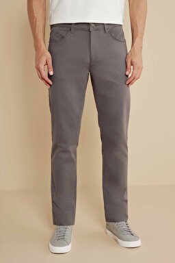 Pamuk Karışımlı Normal Bel Slim Fit Düz Paça 5 Cepli Pantolon - Gri (görsel 3)