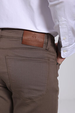 Pamuk Karışımlı Normal Bel Slim Fit Düz Paça 5 Cepli Pantolon - Vizon (görsel 4)
