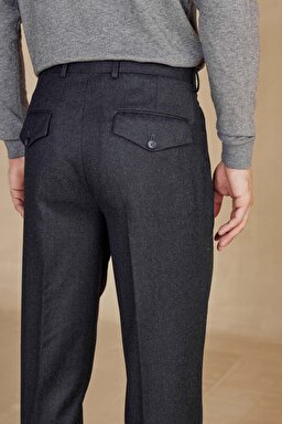 100% Yün Standart Fit Erkek Pantolon - Antrasit (görsel 6)