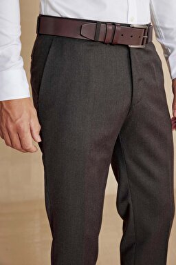 %100 Yün Flannel Klasik Pantolon - Kahverengi (görsel 5)