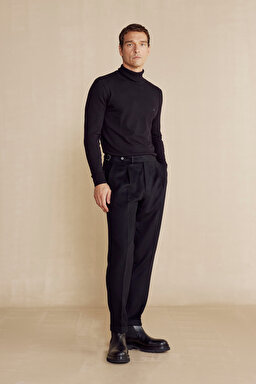 Tokalı Yün Karışımlı Sartorial Pantolon - Siyah