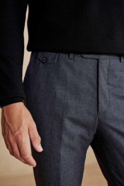 Yün Karışım Beli Lastikli Kazayağı Desenli Erkek Pantolon - Lacivert (görsel 5)