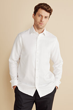 %100 Pamuk Slim Fit İtalyan Yaka Gömlek - Beyaz (görsel 2)