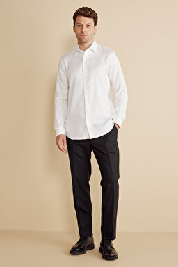 %100 Pamuk Slim Fit İtalyan Yaka Gömlek - Beyaz (görsel 3)