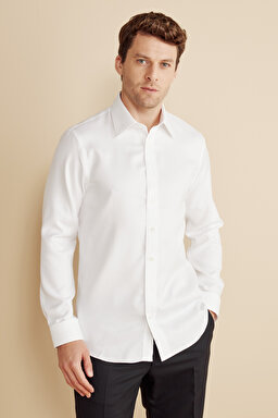 %100 Pamuk Slim Fit Klasik Yaka Gömlek - Beyaz (görsel 2)
