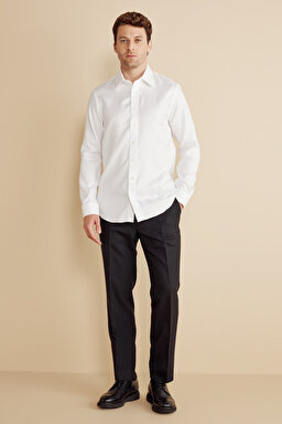 %100 Pamuk Slim Fit Klasik Yaka Gömlek - Beyaz (görsel 3)