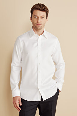 %100 Pamuk Slim Fit Klasik Yaka Gömlek - Beyaz (görsel 4)