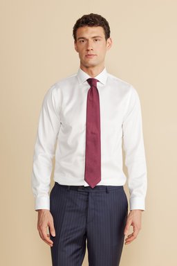 %100 Pamuk Balıksırtı Slim Fit Klasik Yaka Gömlek - Beyaz