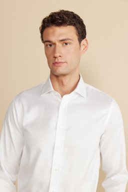 %100 Pamuk Balıksırtı Slim Fit Klasik Yaka Gömlek - Beyaz (görsel 4)