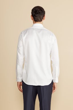 %100 Pamuk Balıksırtı Slim Fit Klasik Yaka Gömlek - Beyaz (görsel 5)