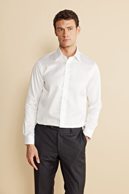 %100 Pamuk Gabardin Slim Fit Klasik Yaka Gömlek - Beyaz