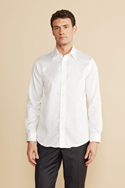 %100 Pamuk Gabardin Slim Fit Klasik Yaka Gömlek - Beyaz (görsel 2)