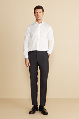 %100 Pamuk Gabardin Slim Fit Klasik Yaka Gömlek - Beyaz (görsel 3)