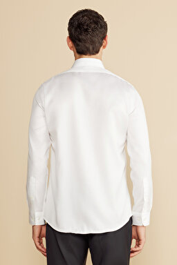 %100 Pamuk Gabardin Slim Fit Klasik Yaka Gömlek - Beyaz (görsel 5)