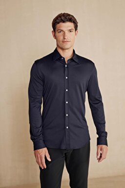 Slim Fit Klasik Yaka Performans Gömlek - Siyah