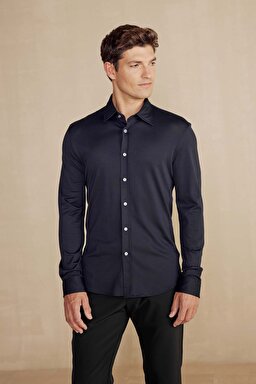 Slim Fit Klasik Yaka Performans Gömlek - Siyah (görsel 2)