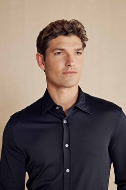 Slim Fit Klasik Yaka Performans Gömlek - Siyah (görsel 4)