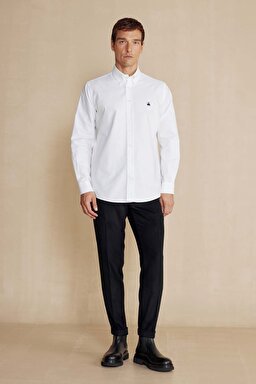Regular Fit Düğmeli Yaka Oxford Erkek Gömlek - Beyaz (görsel 3)