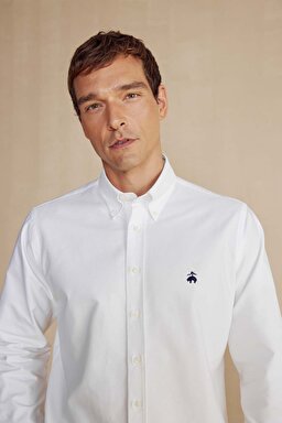 Regular Fit Düğmeli Yaka Oxford Erkek Gömlek - Beyaz (görsel 4)