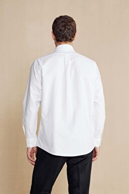 Regular Fit Düğmeli Yaka Oxford Erkek Gömlek - Beyaz (görsel 5)