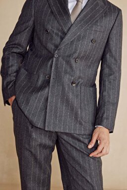 Slim Fit Kaşmir Karışım Takım Elbise - Antrasit (görsel 8)