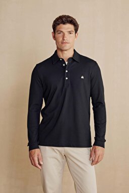 Uzun Kollu Polo Yaka T-Shirt - Siyah (görsel 2)