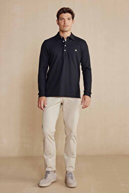 Uzun Kollu Polo Yaka T-Shirt - Siyah (görsel 3)