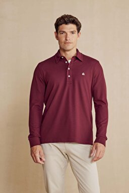 Uzun Kollu Polo Yaka T-Shirt - Bordo
