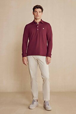 Uzun Kollu Polo Yaka T-Shirt - Bordo (görsel 3)