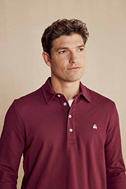 Uzun Kollu Polo Yaka T-Shirt - Bordo (görsel 4)