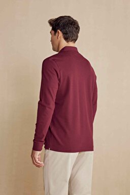 Uzun Kollu Polo Yaka T-Shirt - Bordo (görsel 5)