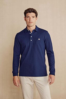 Uzun Kollu Polo Yaka T-Shirt - Lacivert (görsel 2)
