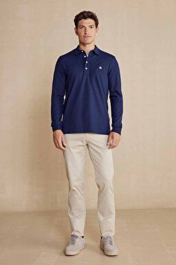 Uzun Kollu Polo Yaka T-Shirt - Lacivert (görsel 3)