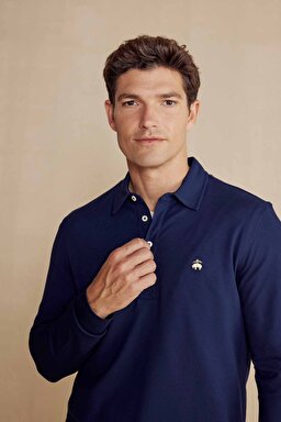 Uzun Kollu Polo Yaka T-Shirt - Lacivert (görsel 4)