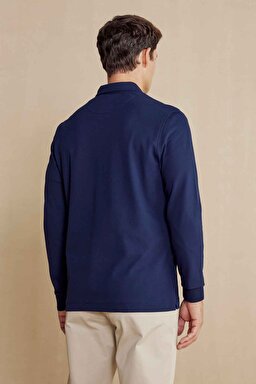 Uzun Kollu Polo Yaka T-Shirt - Lacivert (görsel 5)