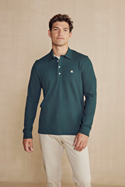 Uzun Kollu Polo Yaka T-Shirt - Koyu Yeşil (görsel 2)