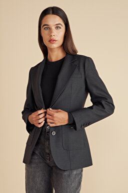 Yün Karışımlı Logo Toka Detaylı Blazer - Antrasit (görsel 3)