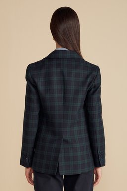 Yün Karışımlı Ekose Desenli Tel Kırma Logolu Mono Blazer - Yeşil-Lacivert (görsel 5)