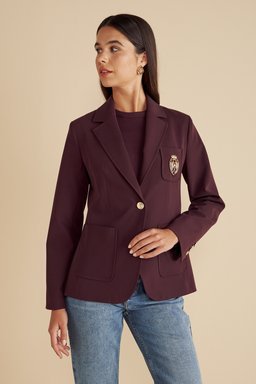 Tel Kırma Logolu Mono Kapama Blazer - Bordo (görsel 3)