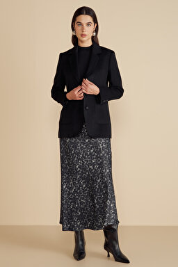 Kaşmir Karışımlı Mono Kapama Puntolu Blazer - Siyah (görsel 3)