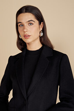 Kaşmir Karışımlı Mono Kapama Puntolu Blazer - Siyah (görsel 4)