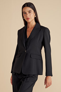 %100 Yün Mono Kapama  Blazer - Siyah (görsel 3)