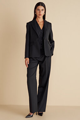 %100 Yün Mono Kapama  Blazer - Siyah (görsel 5)