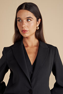 %100 Yün Mono Kapama  Blazer - Siyah (görsel 6)
