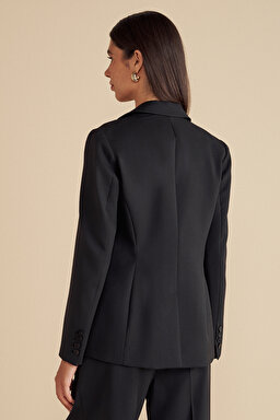 %100 Yün Mono Kapama  Blazer - Siyah (görsel 7)
