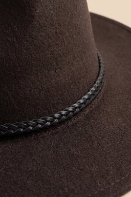 %100 Yün İp Detaylı Fötr Şapka - Koyu Kahverengi (görsel 5)