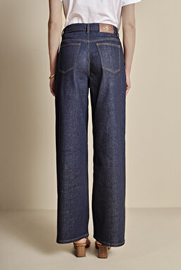 Tek Pileli Yüksek Bel Denim Pantolon - Lacivert (görsel 5)