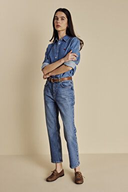 Pamuk Karışımlı Boot Cut Denim Pantolon - Mavi (görsel 2)