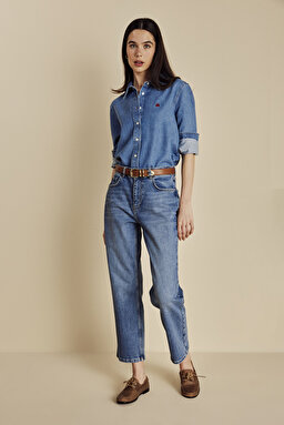 Pamuk Karışımlı Boot Cut Denim Pantolon - Mavi (görsel 3)